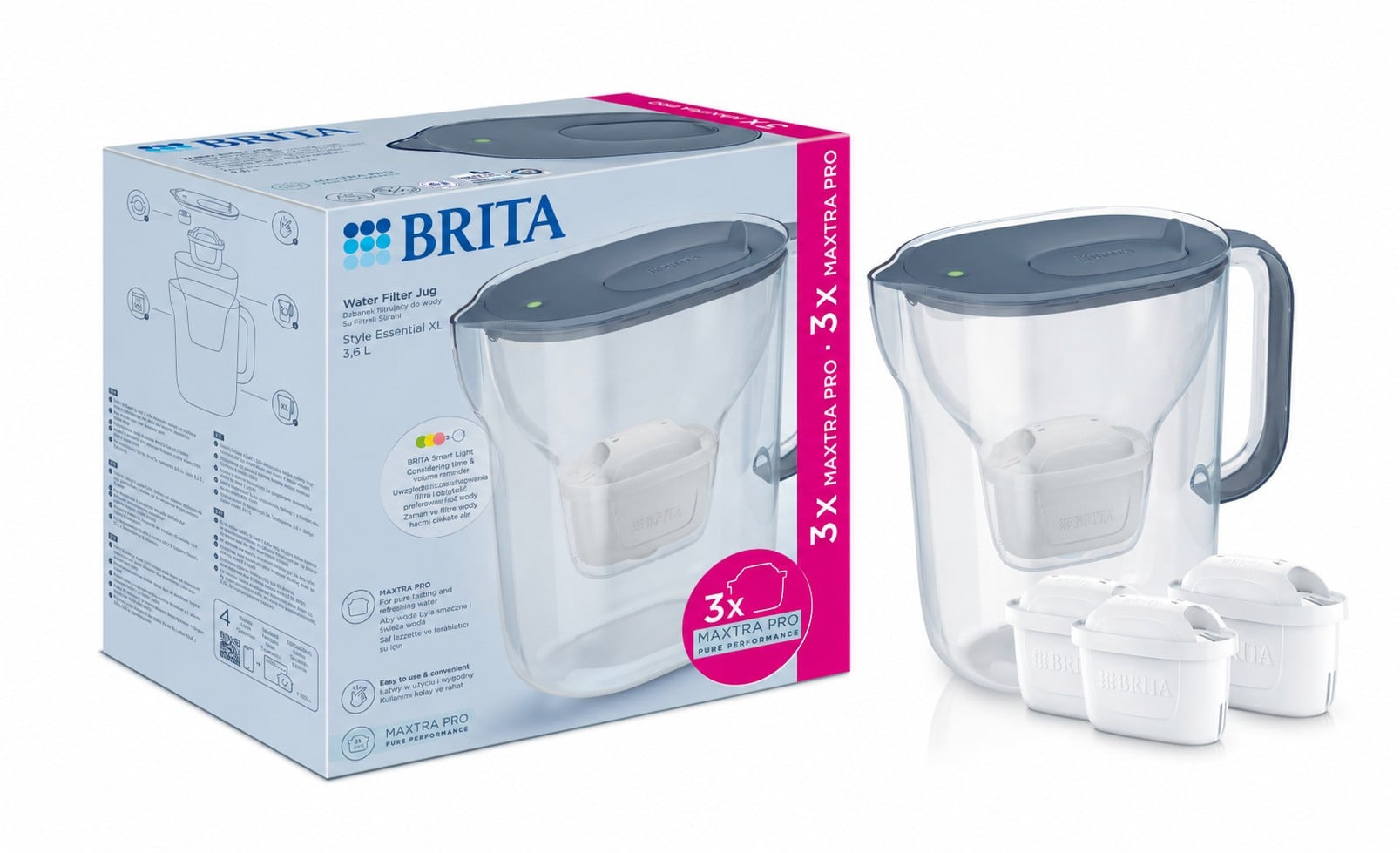 Фільтр-глечик Brita Style Essential XL Mxpro сіро-блакитний + 3 картриджа (1059312)